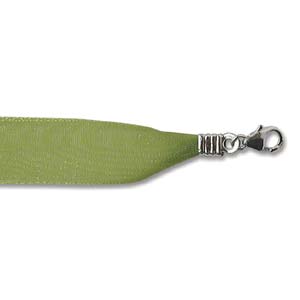 Ribbon Necklace Ss Clsp Olive 17 In -12 Bg