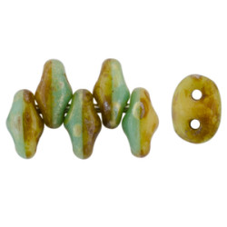 SuperDuo 5x2mm Turquoise Green/Ivory - Silver Picasso 100gr (DTI43400)