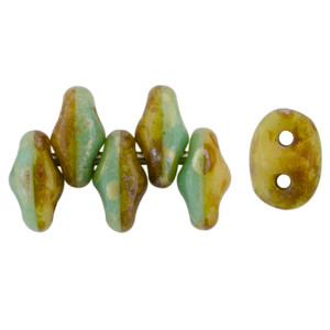 SuperDuo 5x2mm Turquoise Green/Ivory - Silver Picasso 100gr (DTI43400)