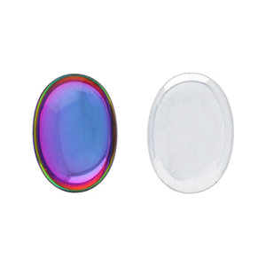 Glass cabochons 25x18мм Crystal - Vitrail Green - Silver Foiled 	 1pc (29436CR)