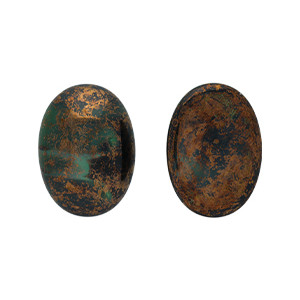 Glass cabochons 25x18мм Green - Gold Splash 	 1pc (P57109)