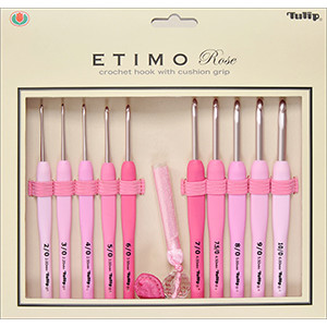 Tulip - Etimo Cushion Grip Crochet Hook Set (14 pcs) : Rose 	