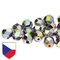 Fire Polish 6mm Jet Full Vitrail Czk Shld -25 Bds/St 8St/Bg