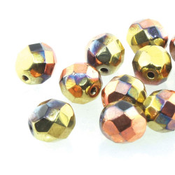 Fire Polish 6mm Jet Cali Gold Rush 25 Bds/St 8St/Bg