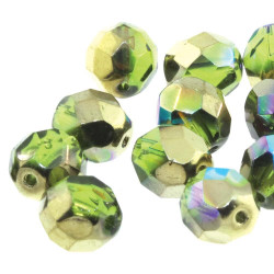 Fire Polish 6mm Olive Gold Rnbw 25Bd/St 8 St/Bg