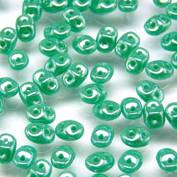 Superduo 2.5X5mm Turquoise Green White Luster -100 Gm/Bg