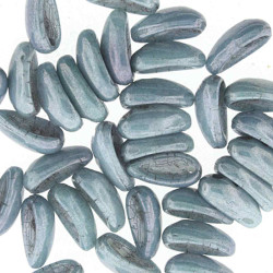 4X11mm 2Hl Chilli Bead Chalk Blue Luster 40 Bd/St 6 St/Bg